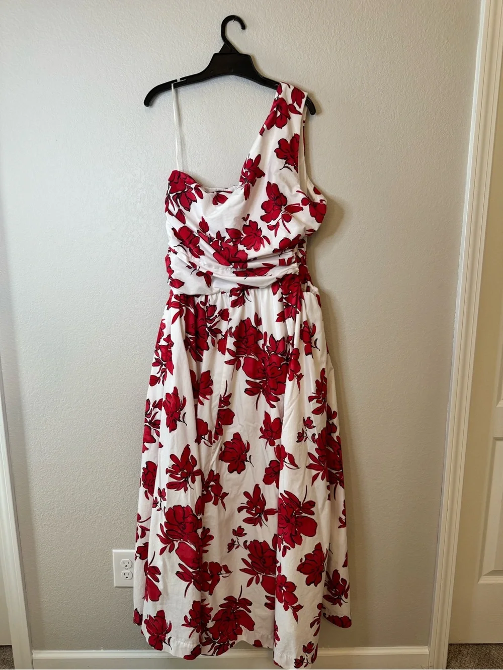 Abercrombie & Fitch One Shoulder Cutout Floral Maxi Dress Red White Size XL